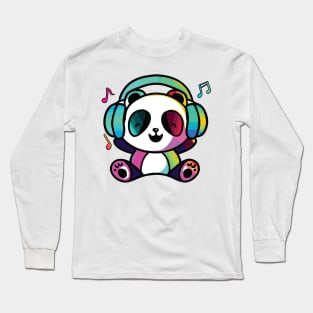 Happy Panda Bear with headphones Long Sleeve T-Shirt
